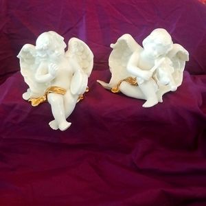 White Ceramic Angel Figurines Vintage Cherub
